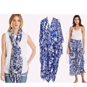 Michael Stars Blue & White Ikat-Print Swim Coverup Wrap